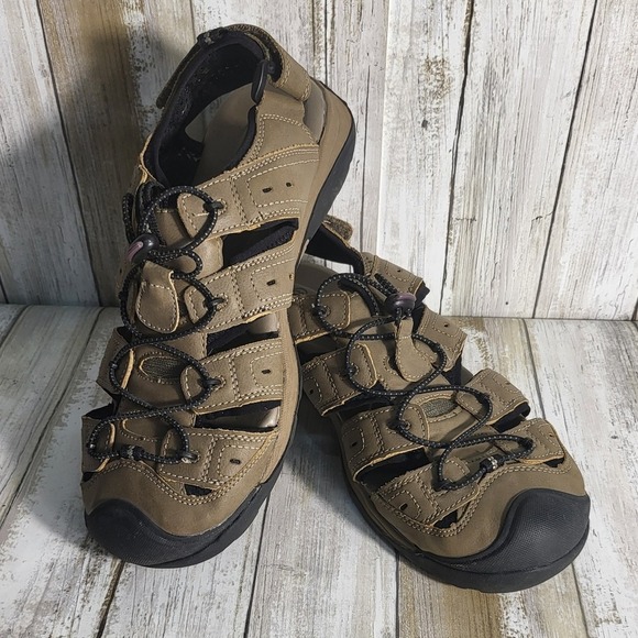 Magellan Outdoors Mens Fisherman Sandals Closed Toe Water Shoes Beige Black 9D - Picture 3 of 7